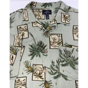 Bermuda Bay Mens Green Silk Hawaiian‎ Short Sleeve Shirt Size M